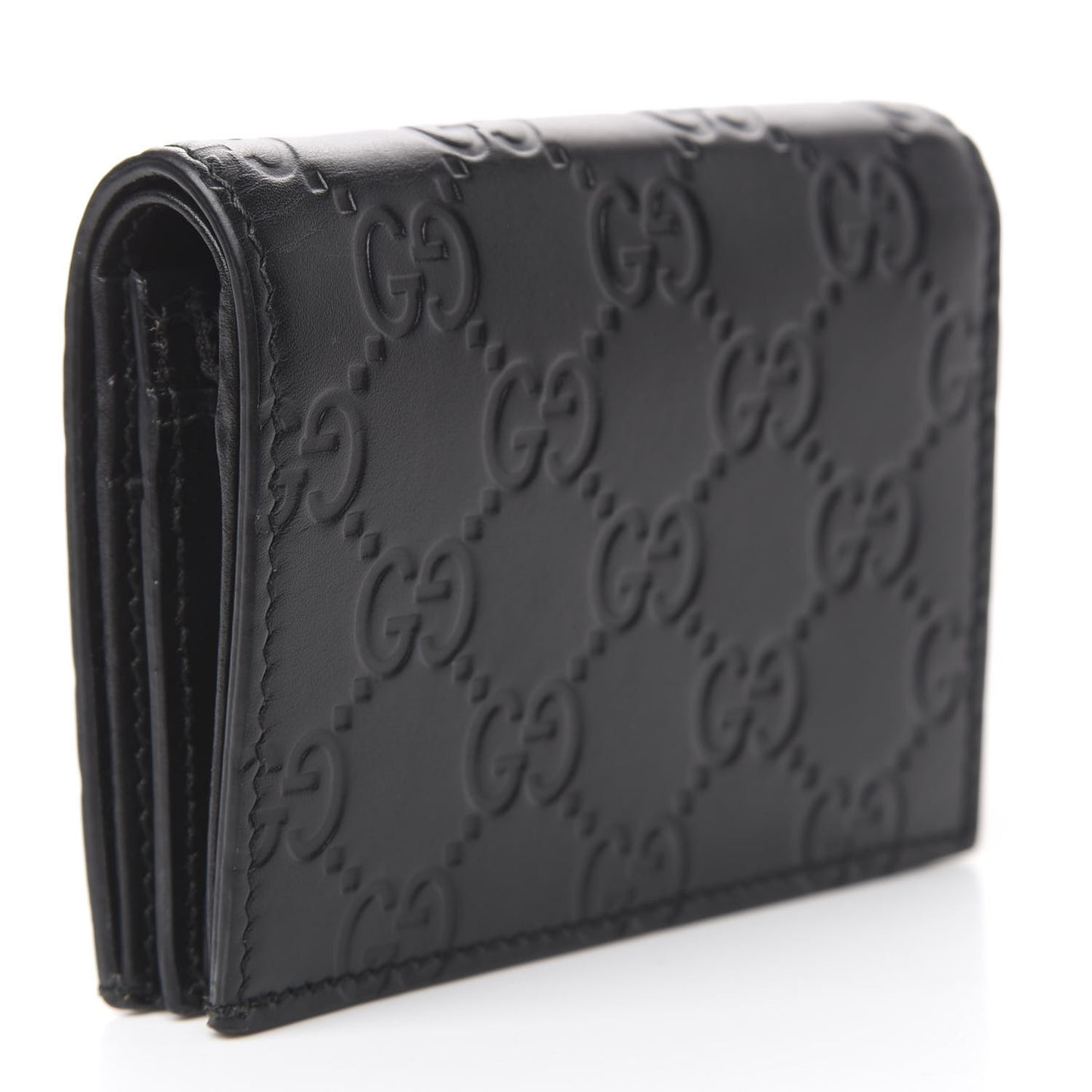 Guccissima Signature Crystal Cat Card Case Wallet Black