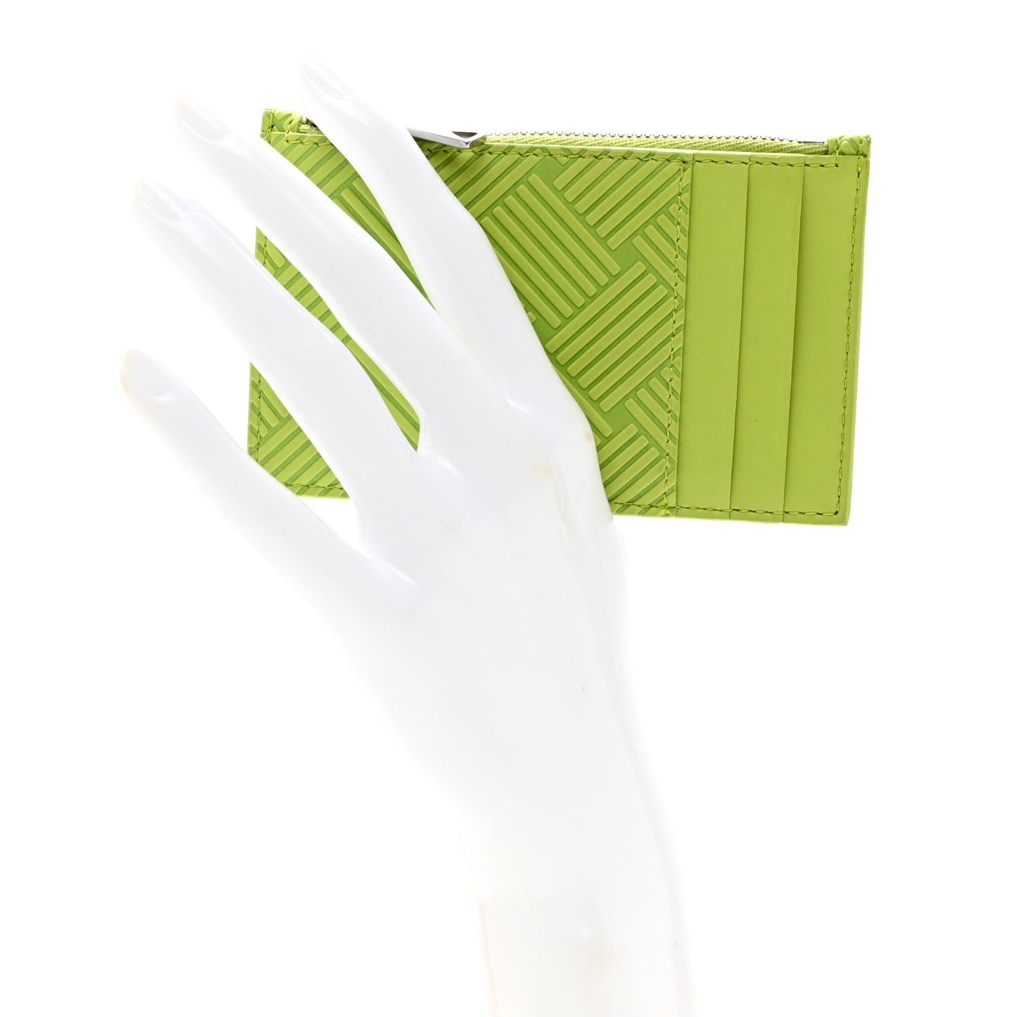 Nappa Embossed Intrecciato Zipped Card Case Kiwi