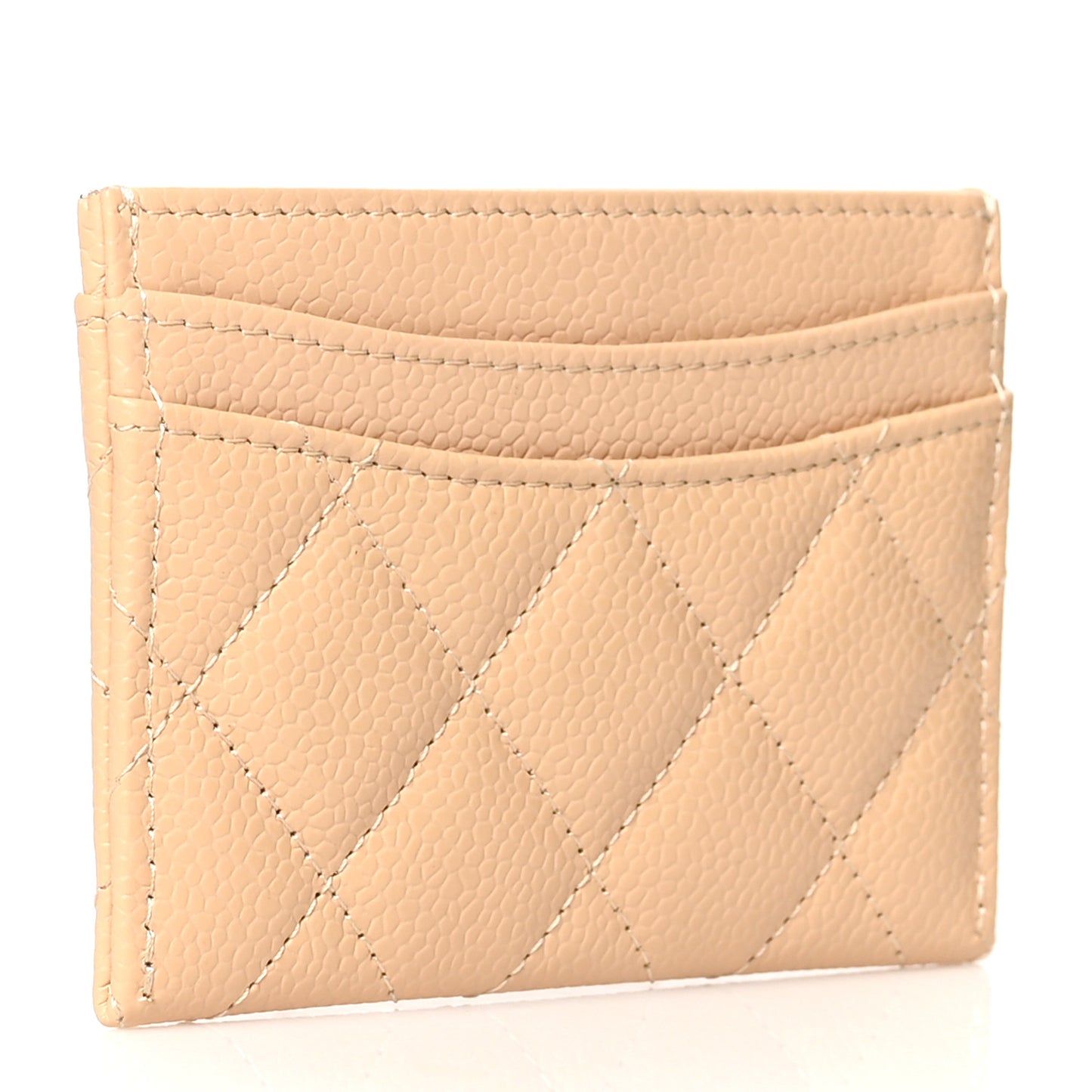 Caviar Quilted Card Holder Beige