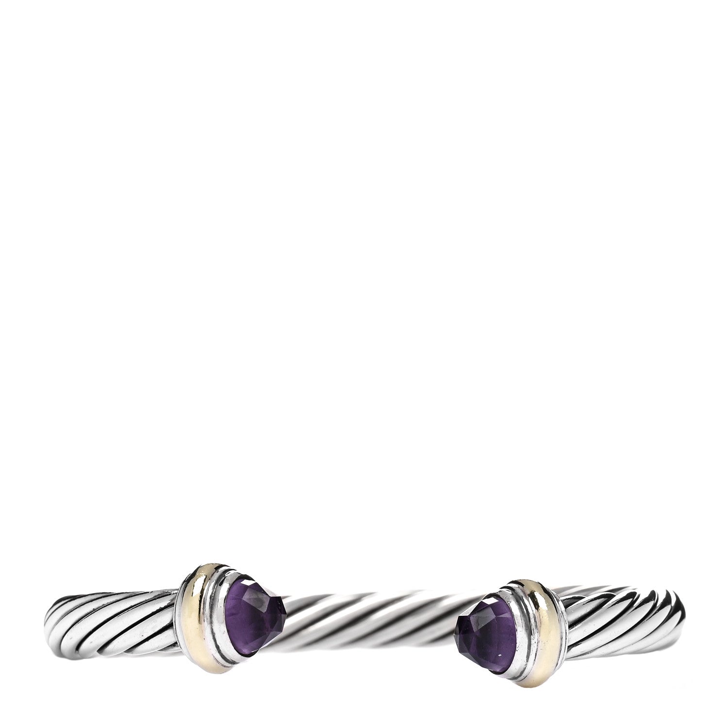 David Yurman Sterling Silver 14K Yellow Gold Amethyst 7mm Cable Classics Bracelet 1 of 3