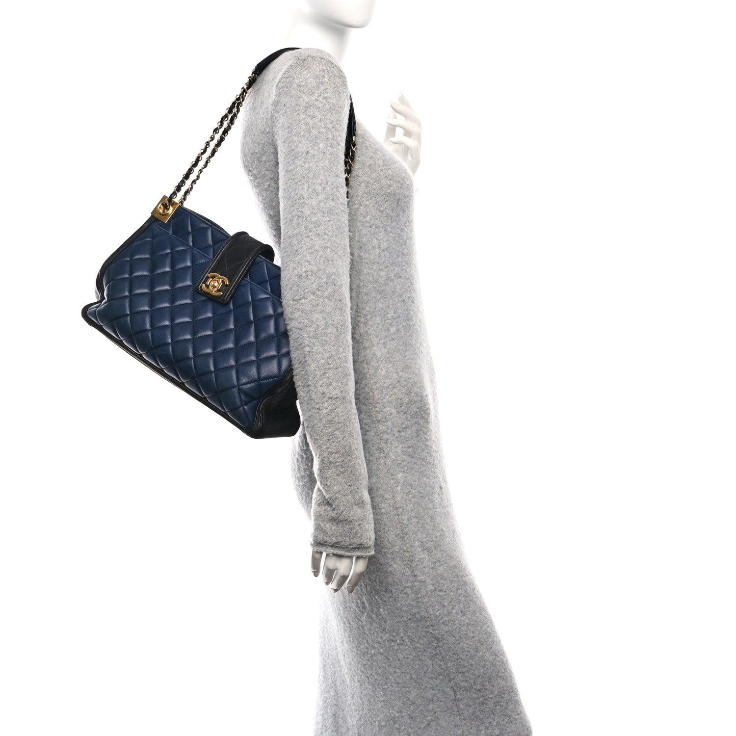 Chanel Lambskin Quilted Elegant CC Shopping Tote Navy Black 2 of 10