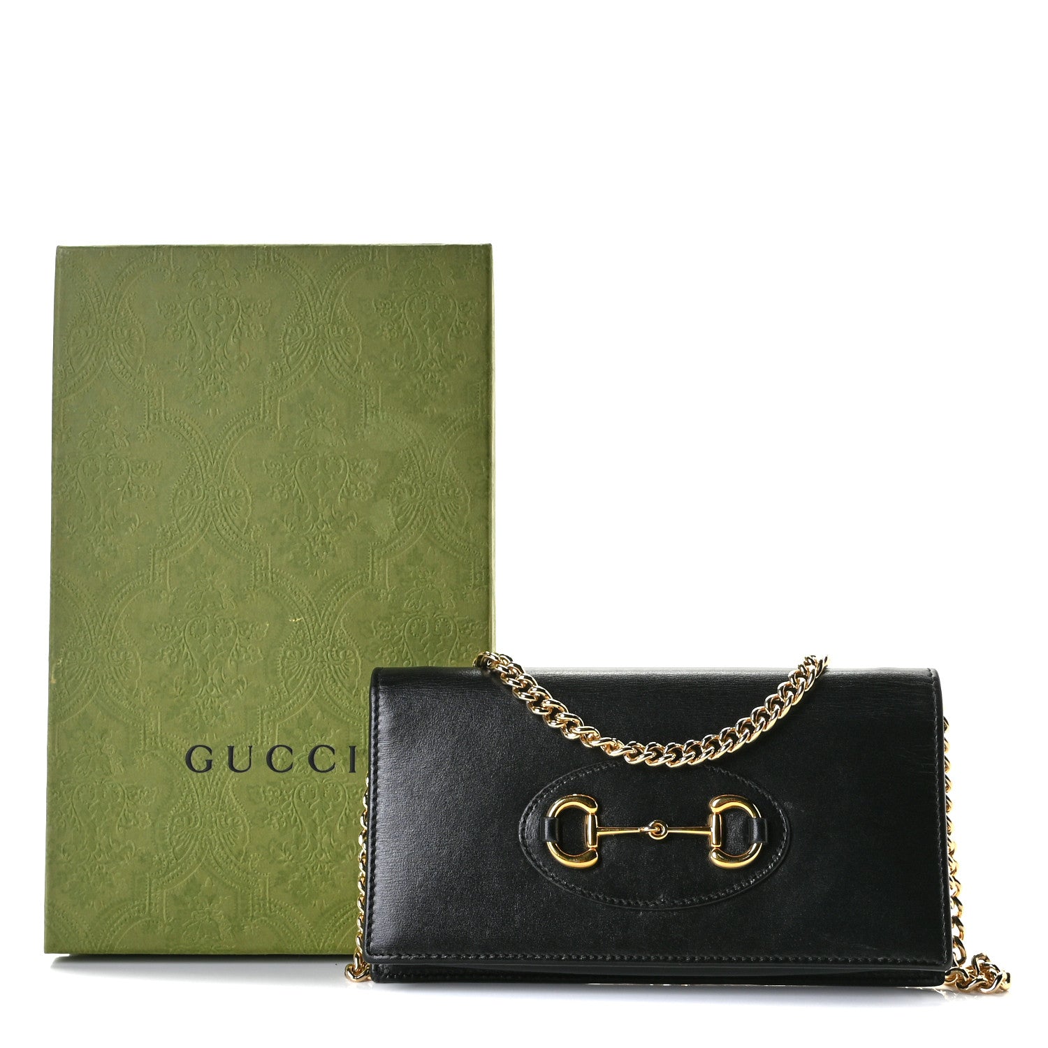 Gucci Boarded Plutone Calfskin Horsebit 1955 Wallet On Chain Black 6 of 9