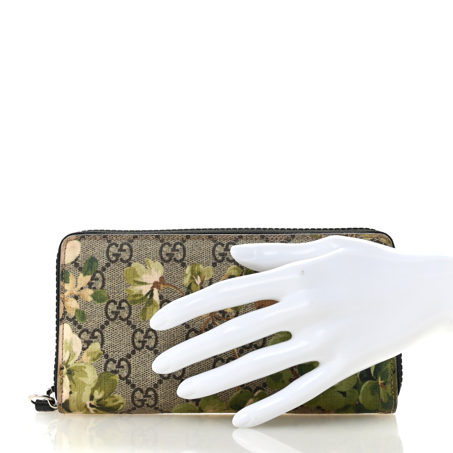 Gucci GG Supreme Monogram Blooms Zip Around Wallet Beige New Military Black 2 of 9