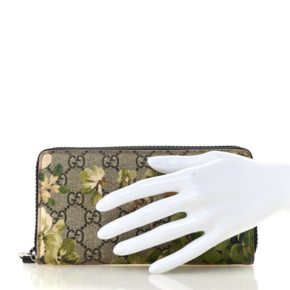 Gucci GG Supreme Monogram Blooms Zip Around Wallet Beige New Military Black 2 of 9