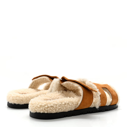 Hermes Suede Goatskin Woolskin Womens Chypre Sandals 38 Naturel Ecru 4 of 11