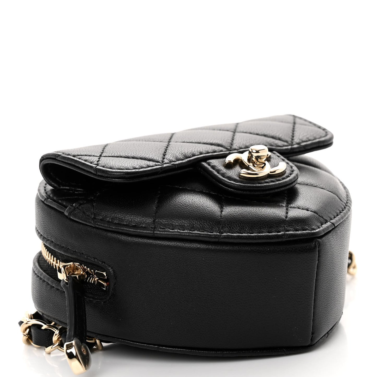 Lambskin Quilted CC In Love Heart Waist Belt Bag With Chain Black