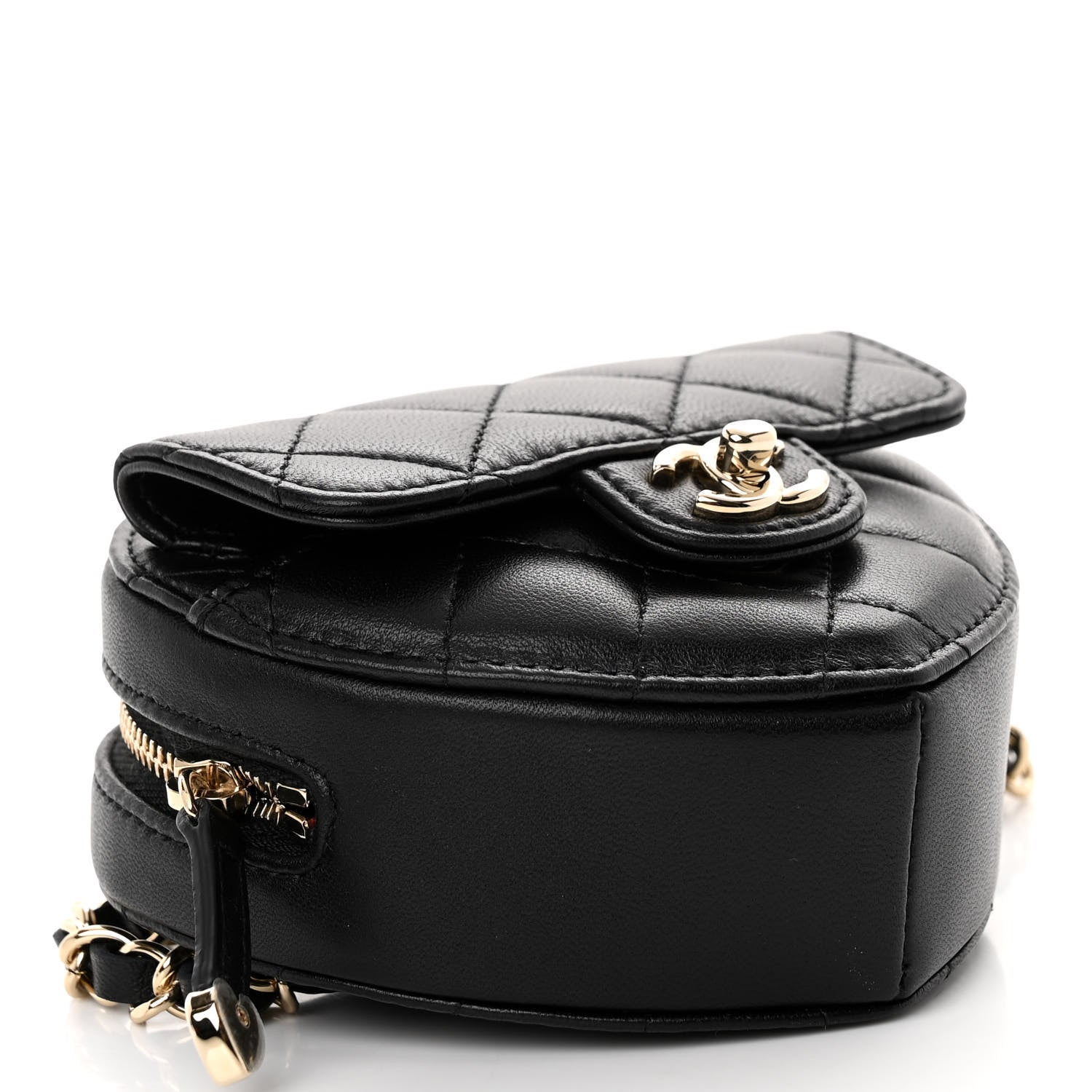 Chanel Lambskin Quilted CC In Love Heart Waist Belt Bag With Chain Black 4 of 9