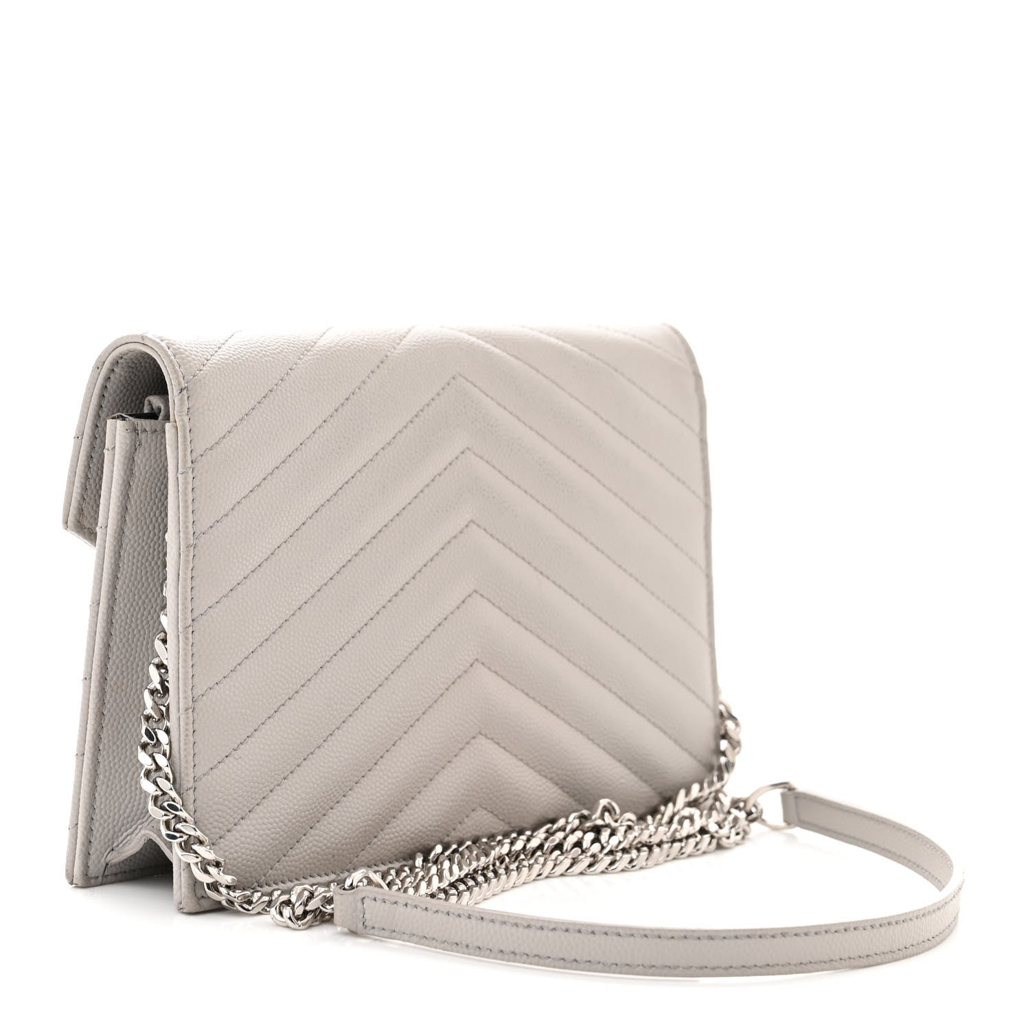 Saint Laurent Grain De Poudre Matelasse Chevron Monogram Envelope Chain Wallet Fog 3 of 13