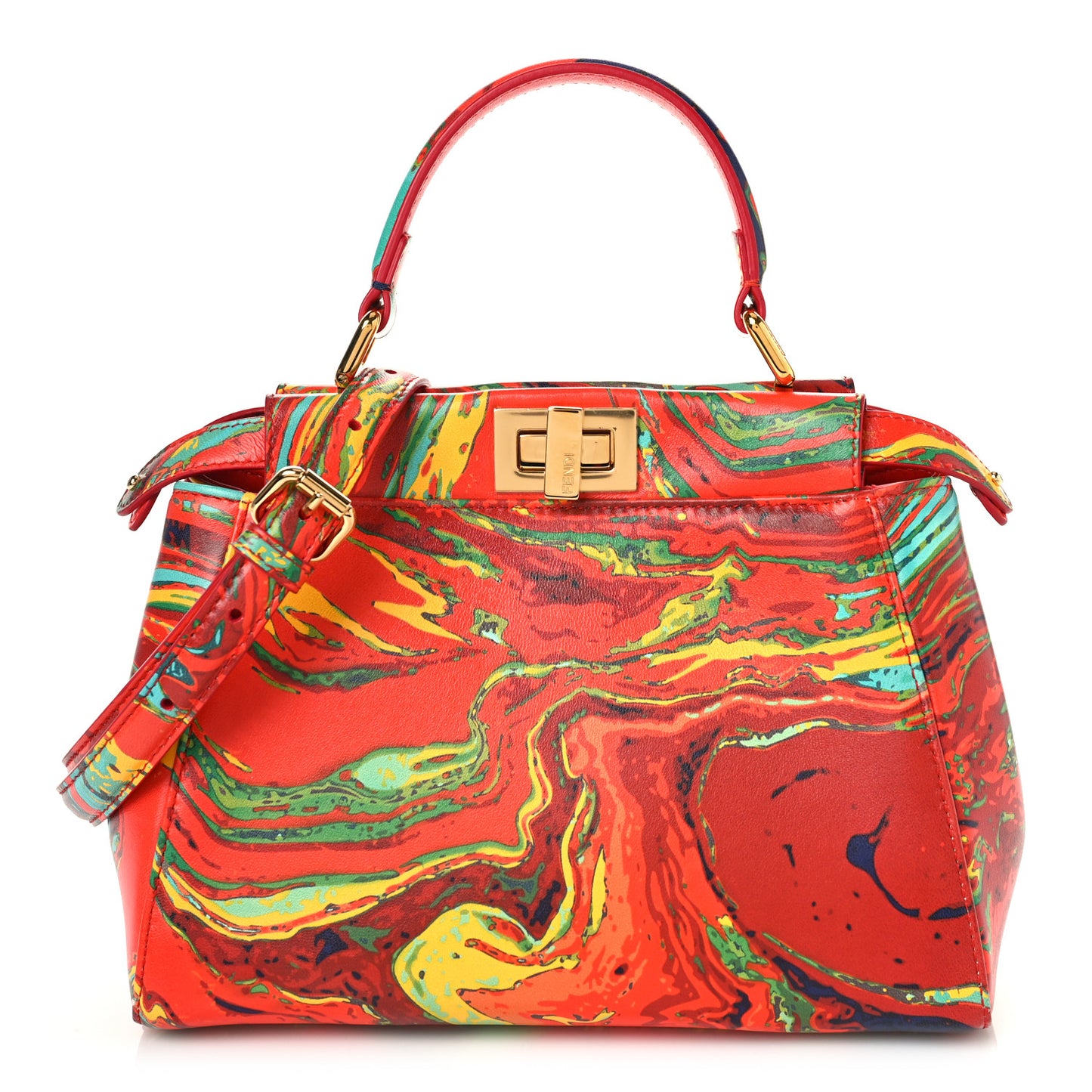 Nappa Marble Mini Peekaboo Iconic Satchel Rosso Multicolor