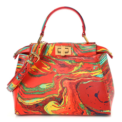 Fendi Nappa Marble Mini Peekaboo Iconic Satchel Rosso Multicolor 1 of 9