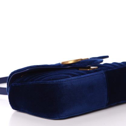 Gucci Velvet Matelasse Mini GG Marmont Shoulder Bag Cobalt Blue 7 of 11