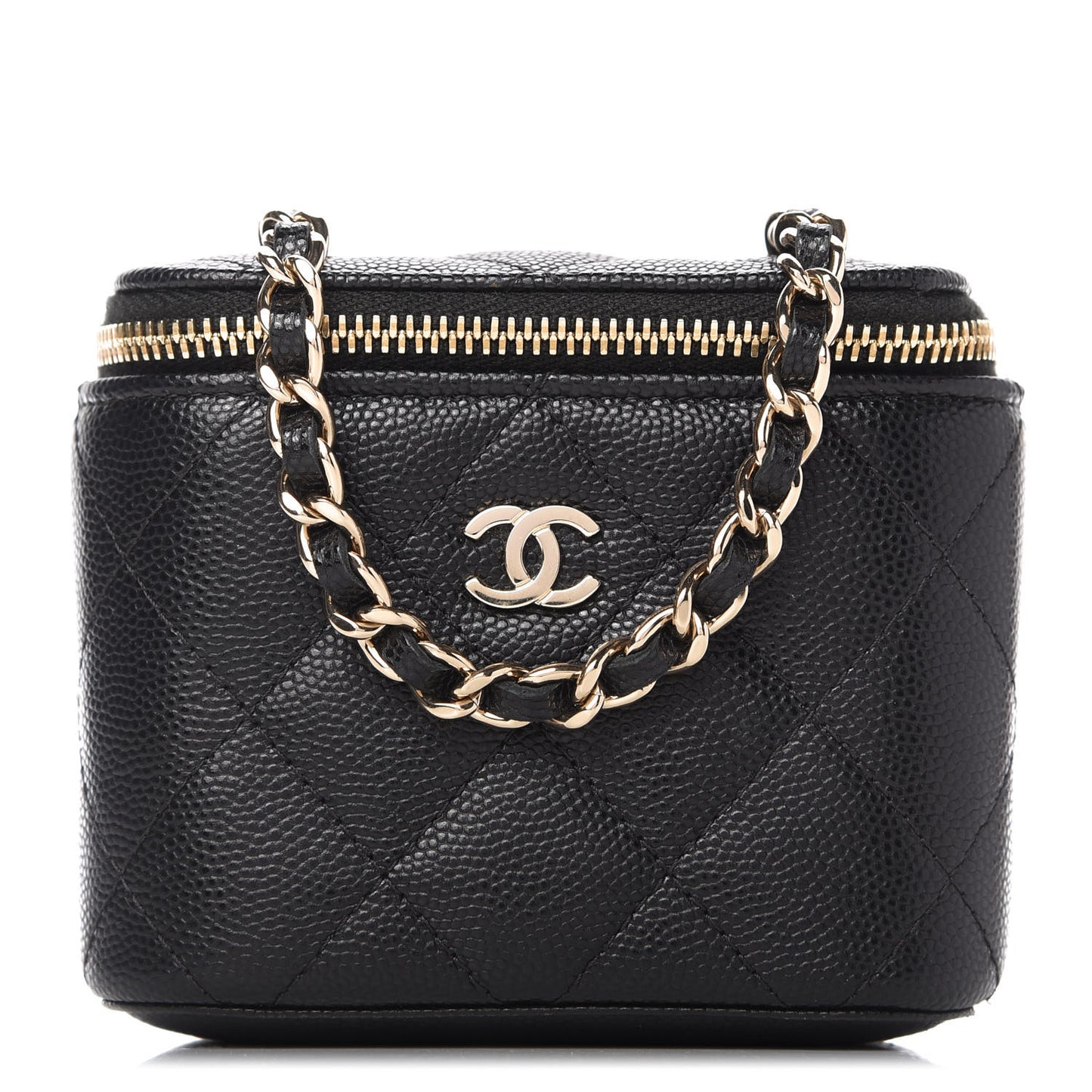 Caviar Quilted Mini Vanity Case With Chain Black