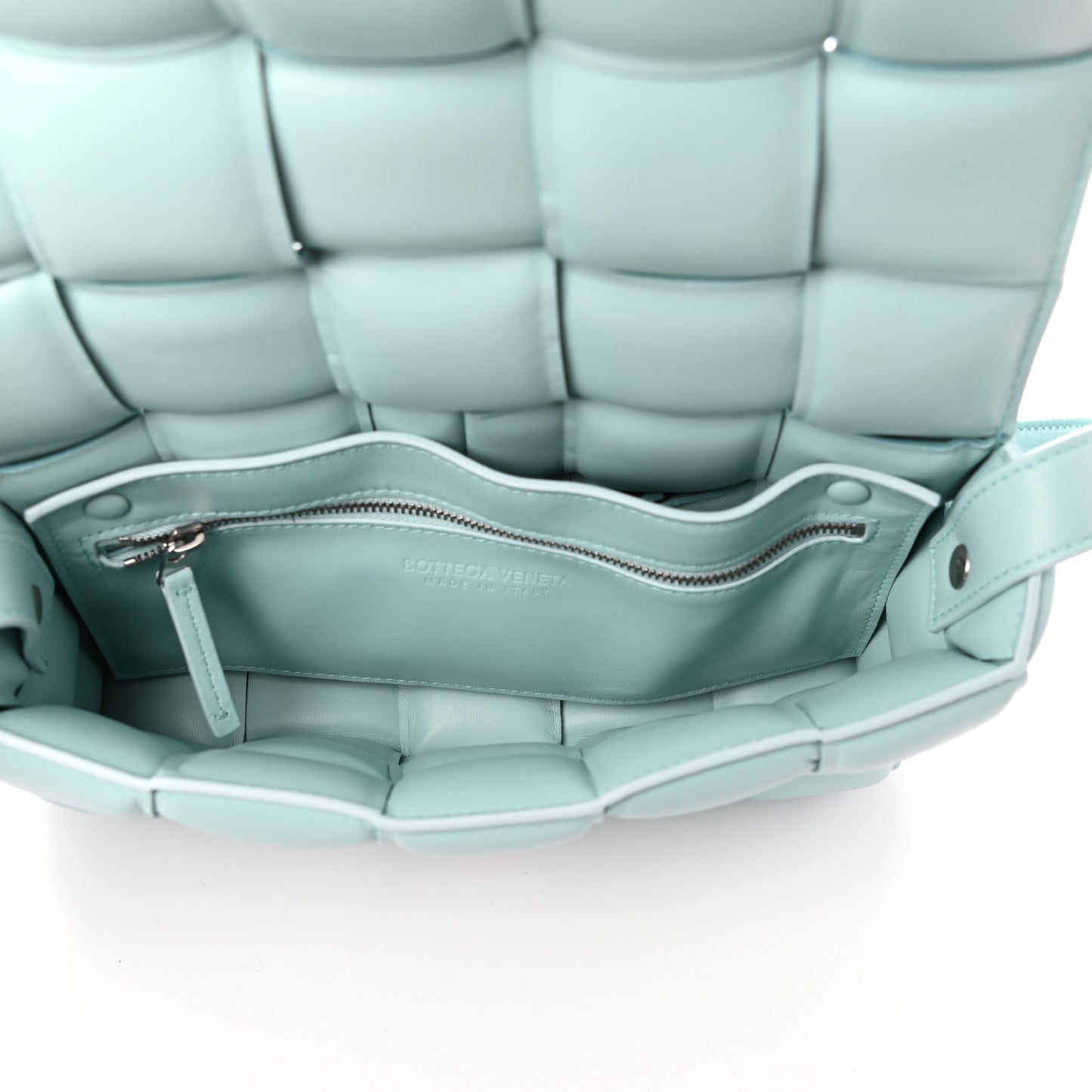 Nappa Maxi Intreccio Padded Cassette Crossbody Bag Ice