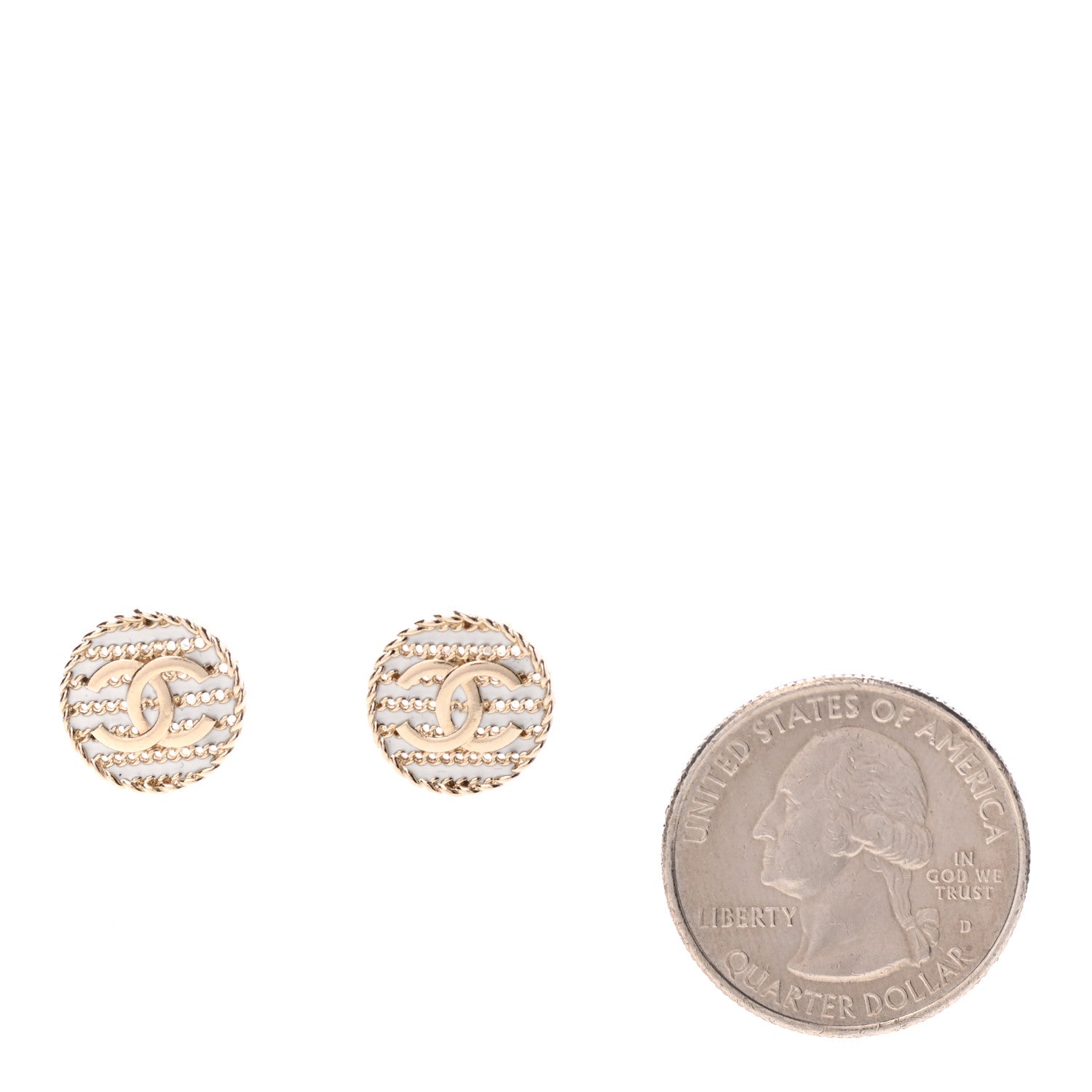Chanel Chain CC Round Earrings Gold White 2 of 4