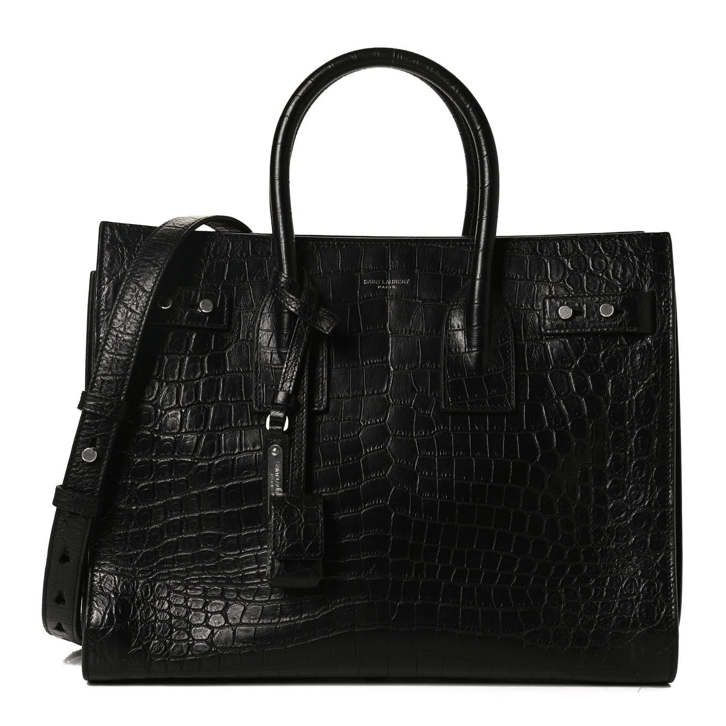 Calfskin Crocodile Embossed Small Supple Sac de Jour Black