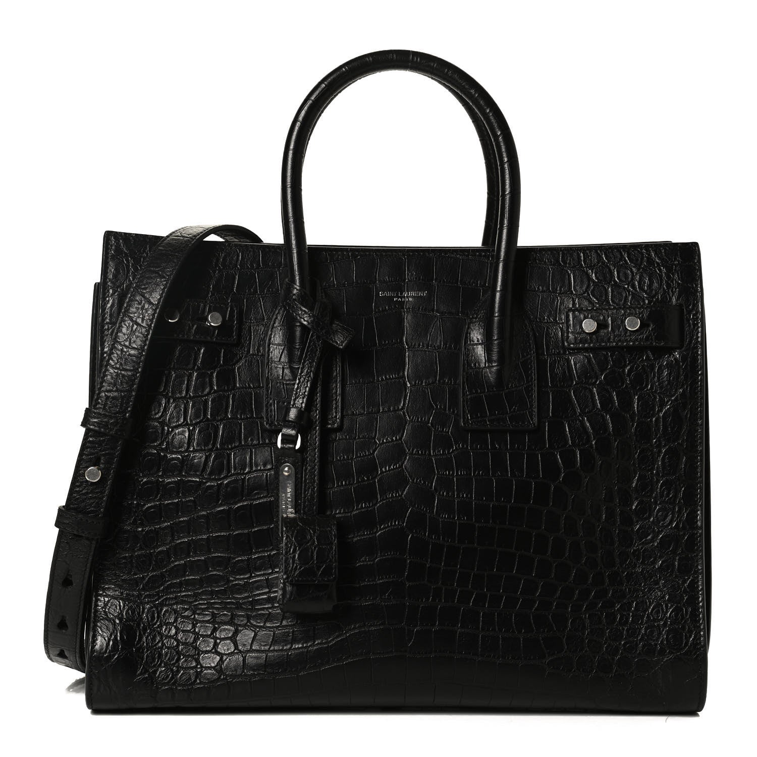 Saint Laurent Calfskin Crocodile Embossed Small Supple Sac de Jour Black 1 of 11