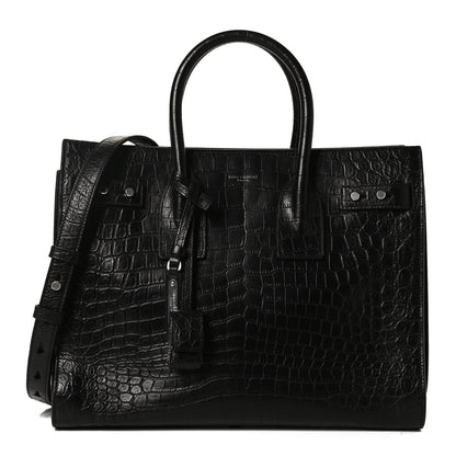Saint Laurent Calfskin Crocodile Embossed Small Supple Sac de Jour Black 1 of 11
