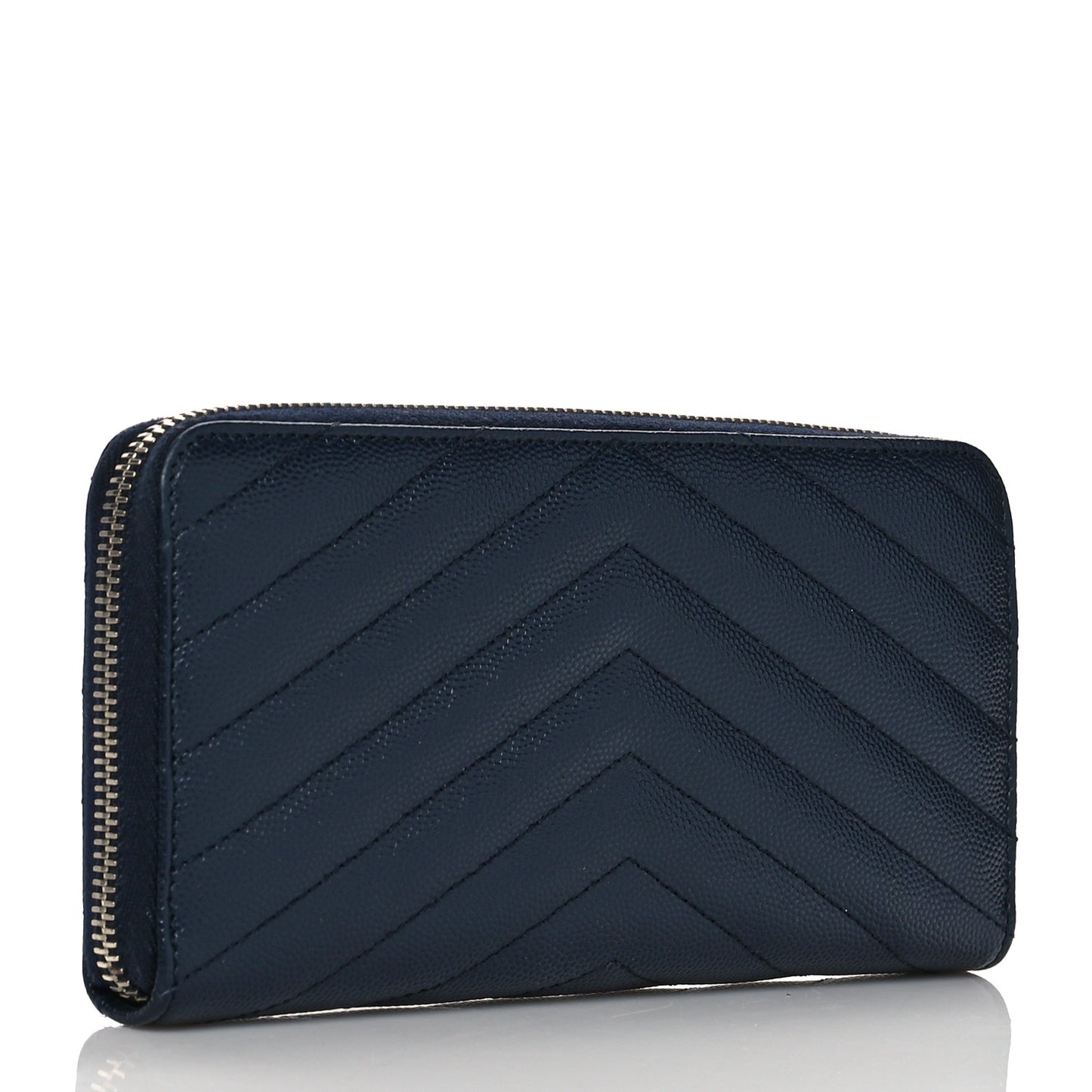 Grain De Poudre Matelasse Chevron Monogram Zip Around Wallet Deep Marine