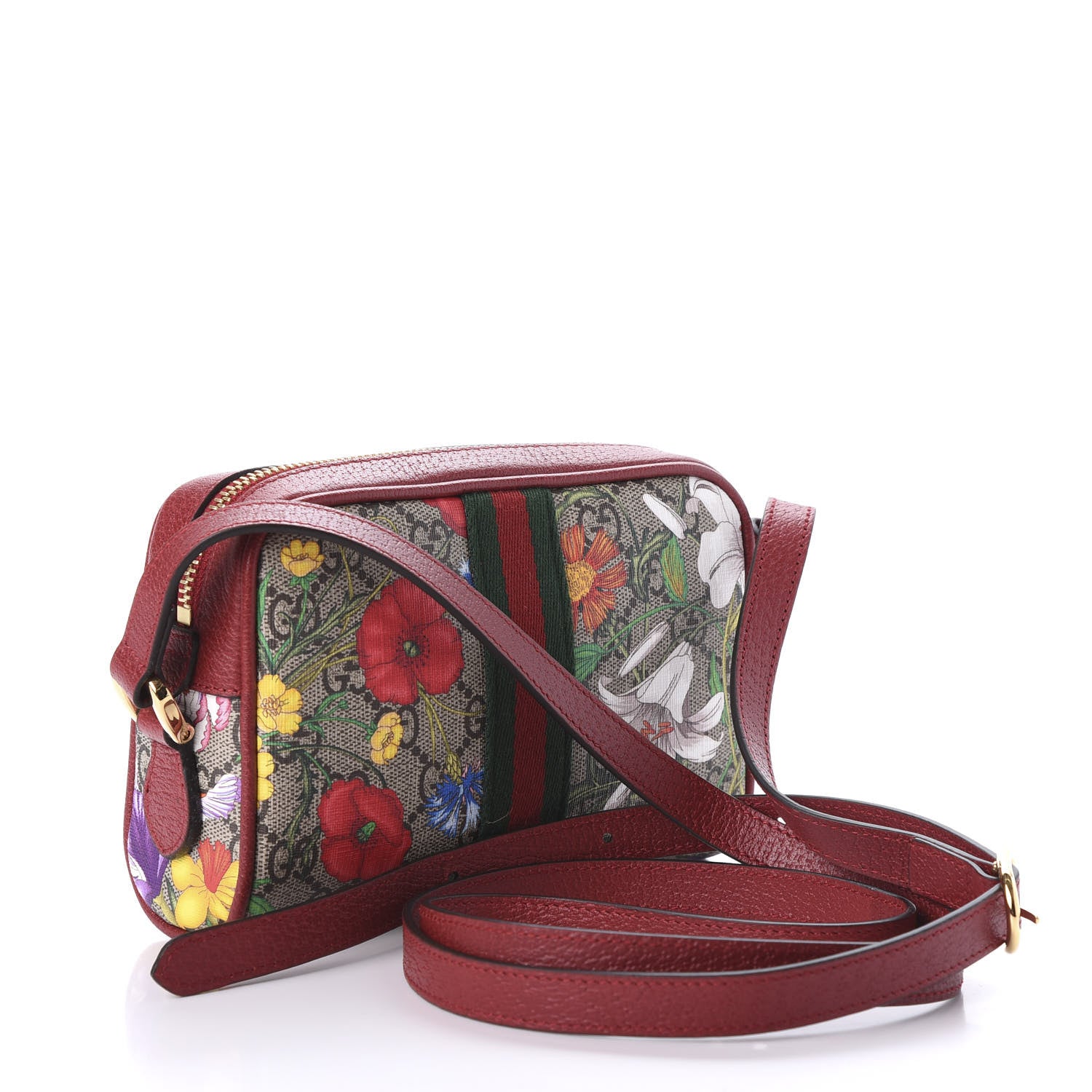 Gucci GG Supreme Monogram Flora Web Mini Ophidia Shoulder Bag Red 2 of 9