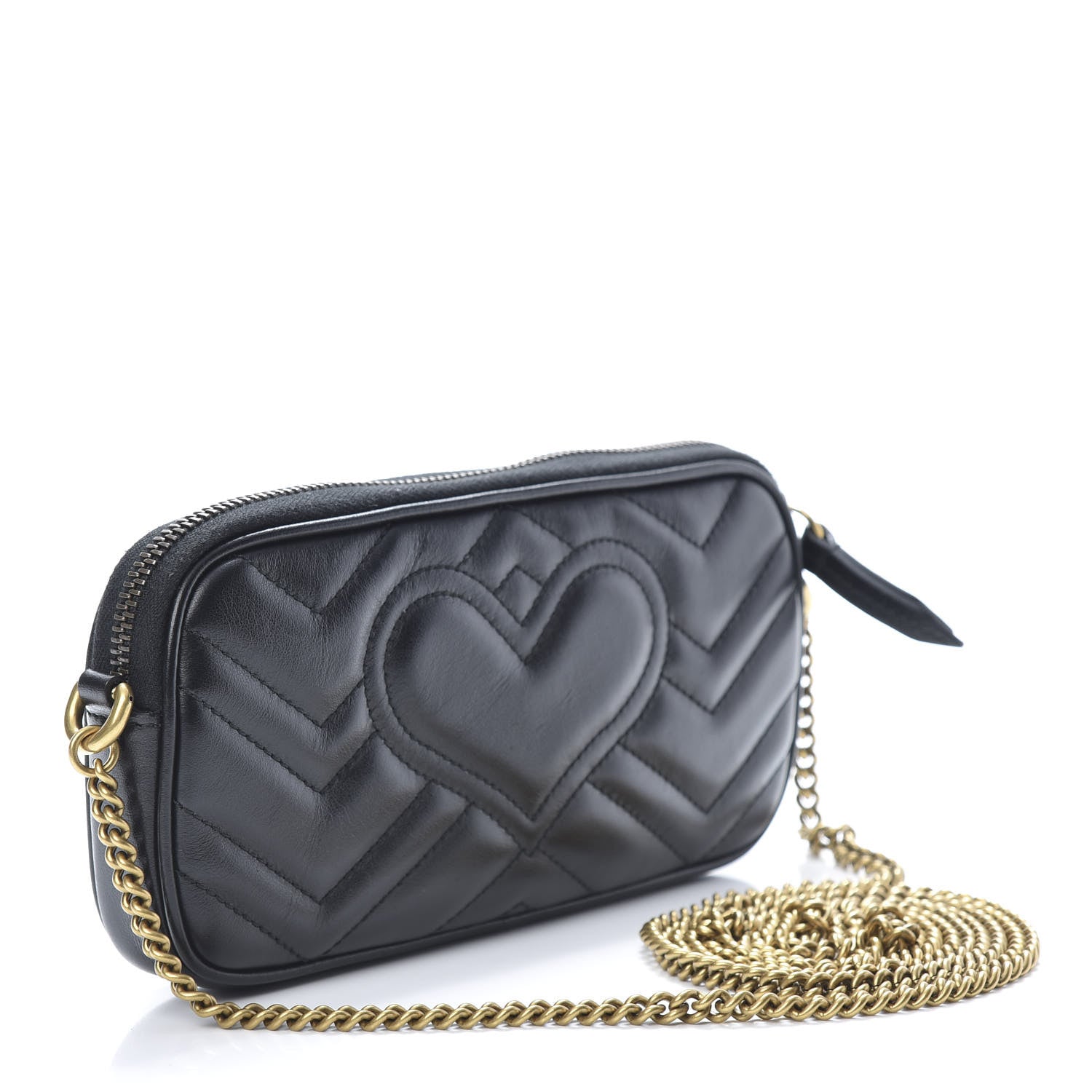 Gucci Calfskin Matelasse Mini GG Marmont Chain Crossbody Bag Black 3 of 11