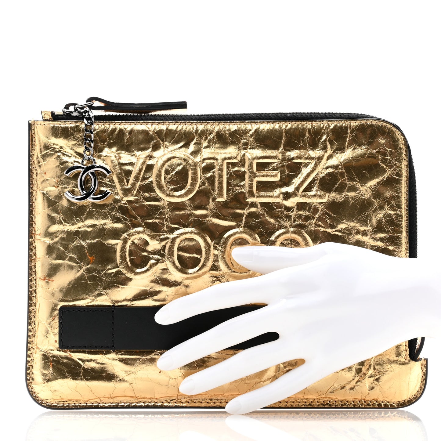 Metallic Lambskin Small Feminine Pouch Clutch Gold