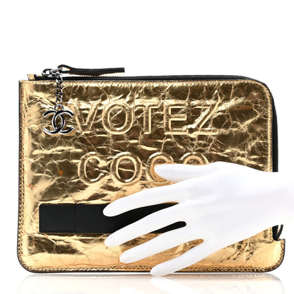 Chanel Metallic Lambskin Small Feminine Pouch Clutch Gold 2 of 10