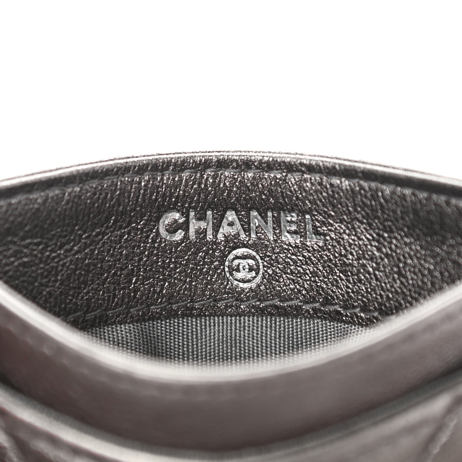 Chanel Metallic Calfskin Quilted Diamond CC Card Holder Pewter 6 of 9