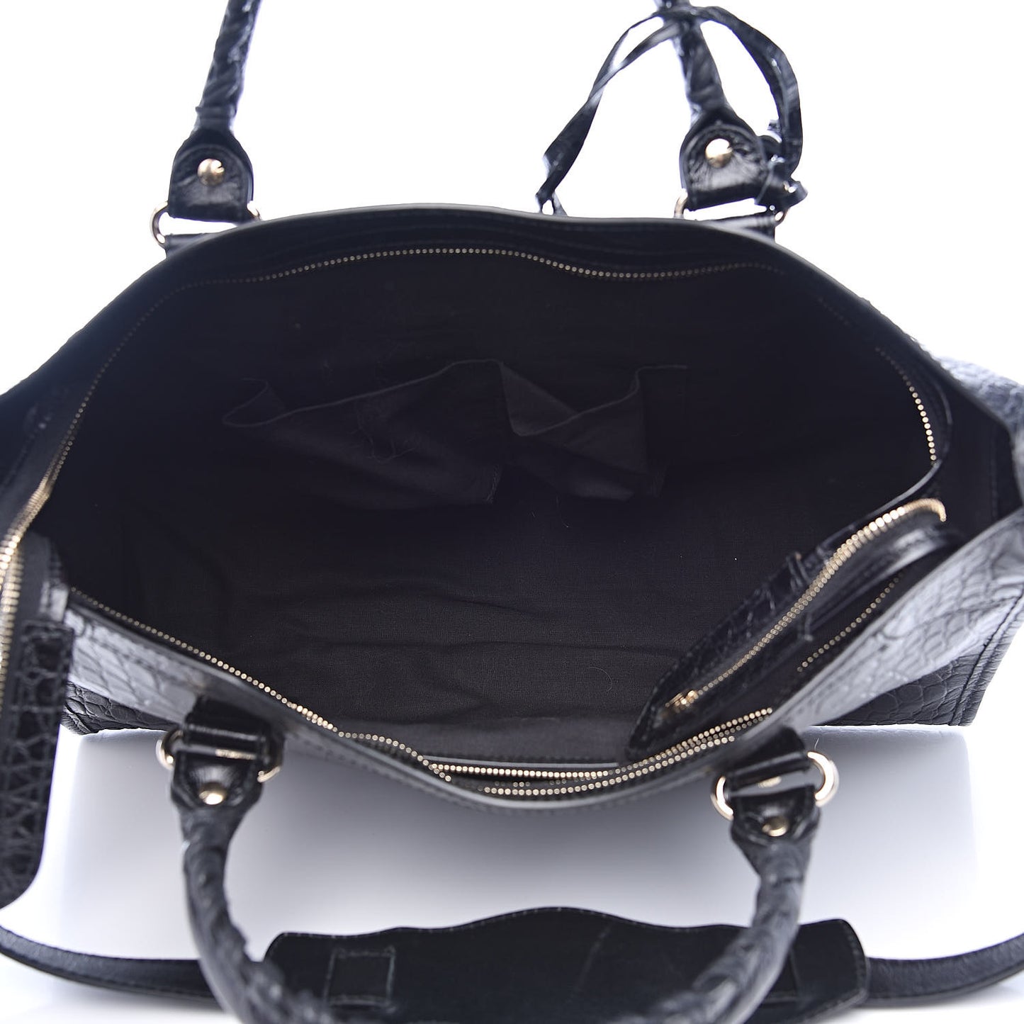 Calfskin Crocodile Embossed Giant 12 Gold Hardware City Black