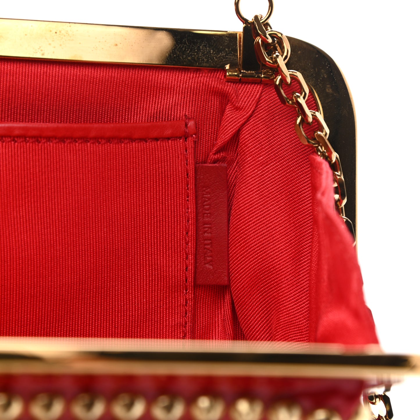 Patent Spikes Miss Loubi Chain Clutch Red