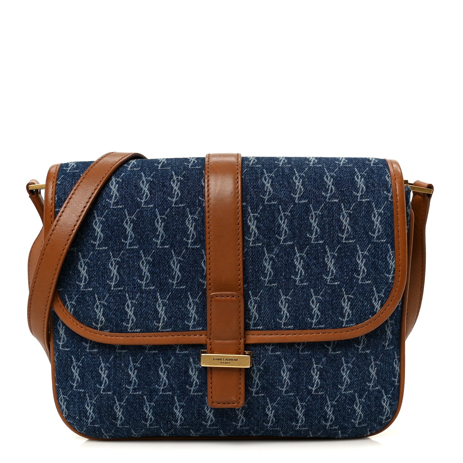 Saint Laurent Denim All-Over Monogram Small Le Monogramme Satchel Navy Blue 1 of 11