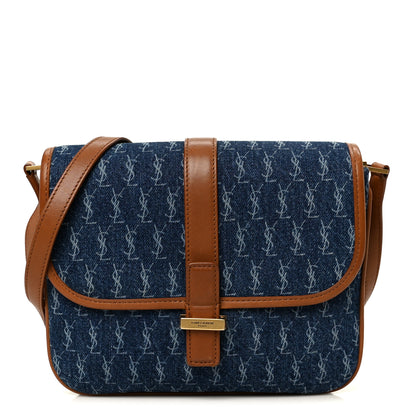 Saint Laurent Denim All-Over Monogram Small Le Monogramme Satchel Navy Blue 1 of 11