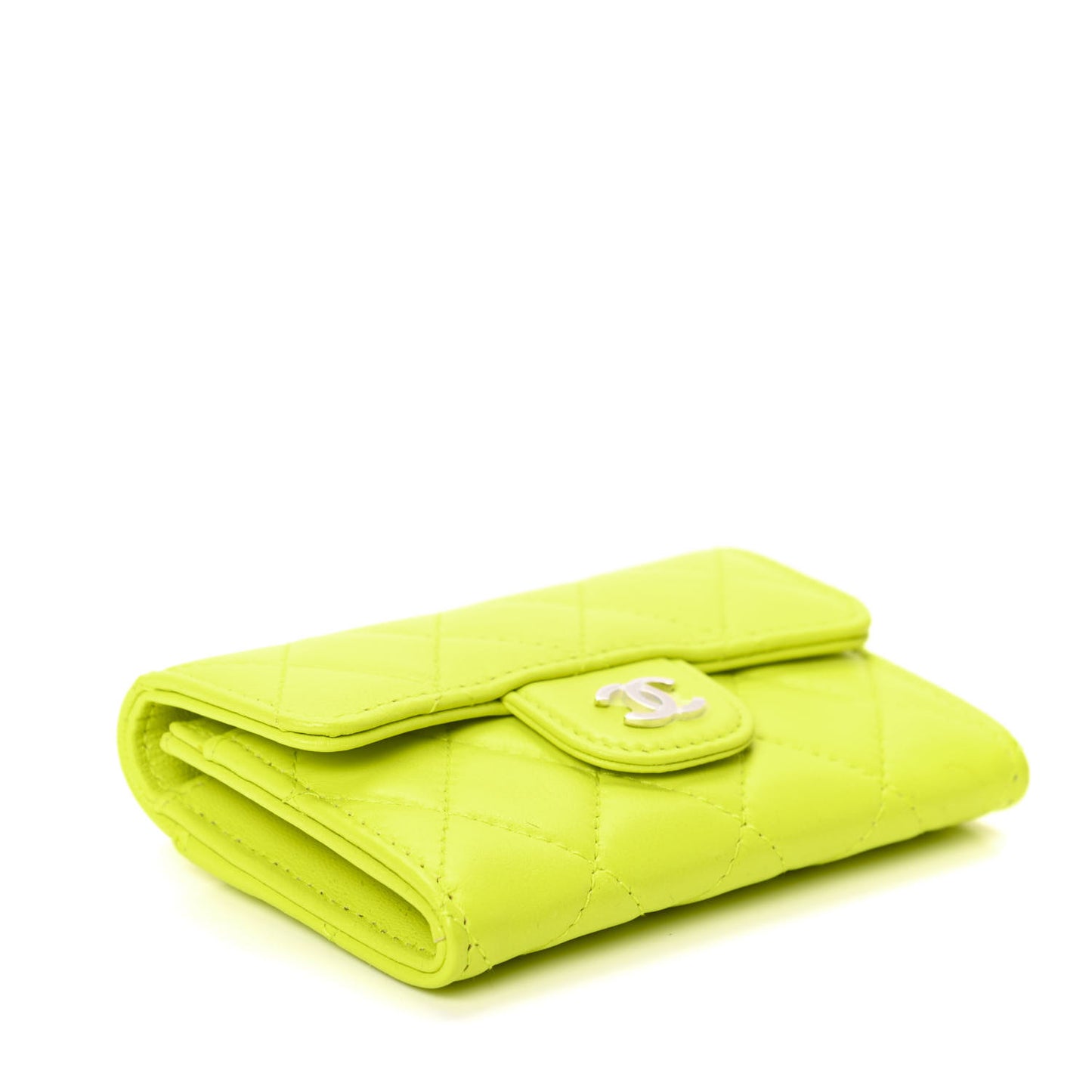 Lambskin Quilted Flap Card Holder Wallet Yellow