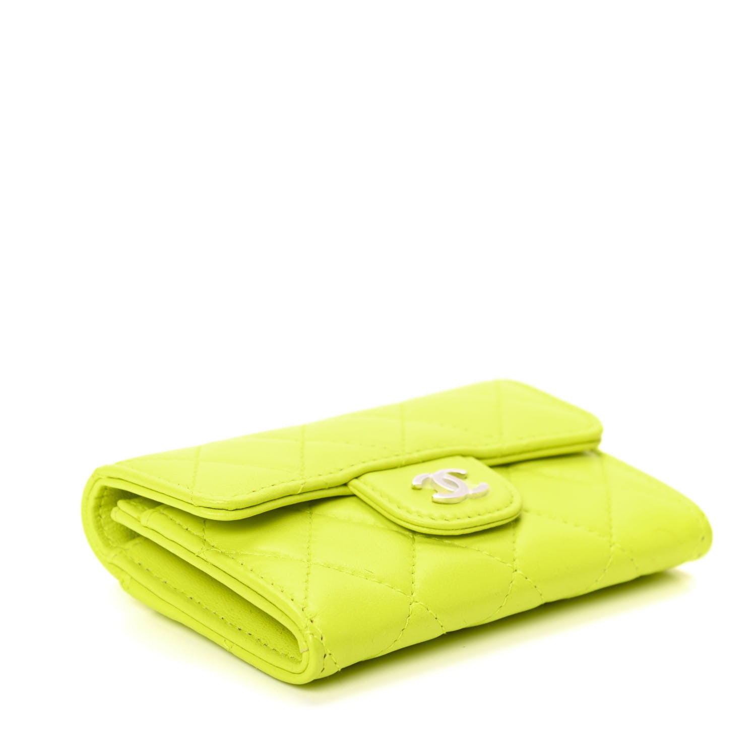 Chanel Lambskin Quilted Flap Card Holder Wallet Yellow 4 of 9