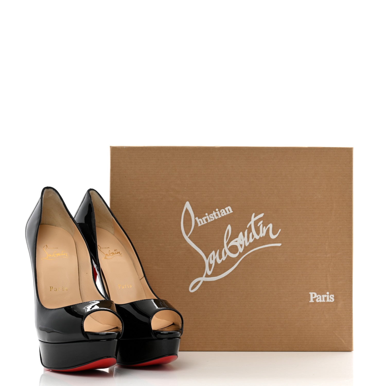 Christian Louboutin Patent Lady Peep 150 Pumps 38 Black 9 of 9