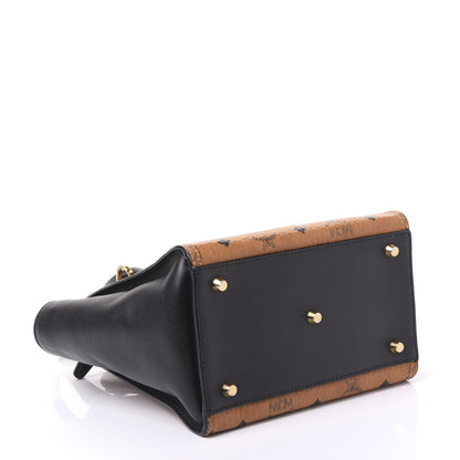 MCM Visetos Small Kathy Double Zip Tote Cognac Black 3 of 11