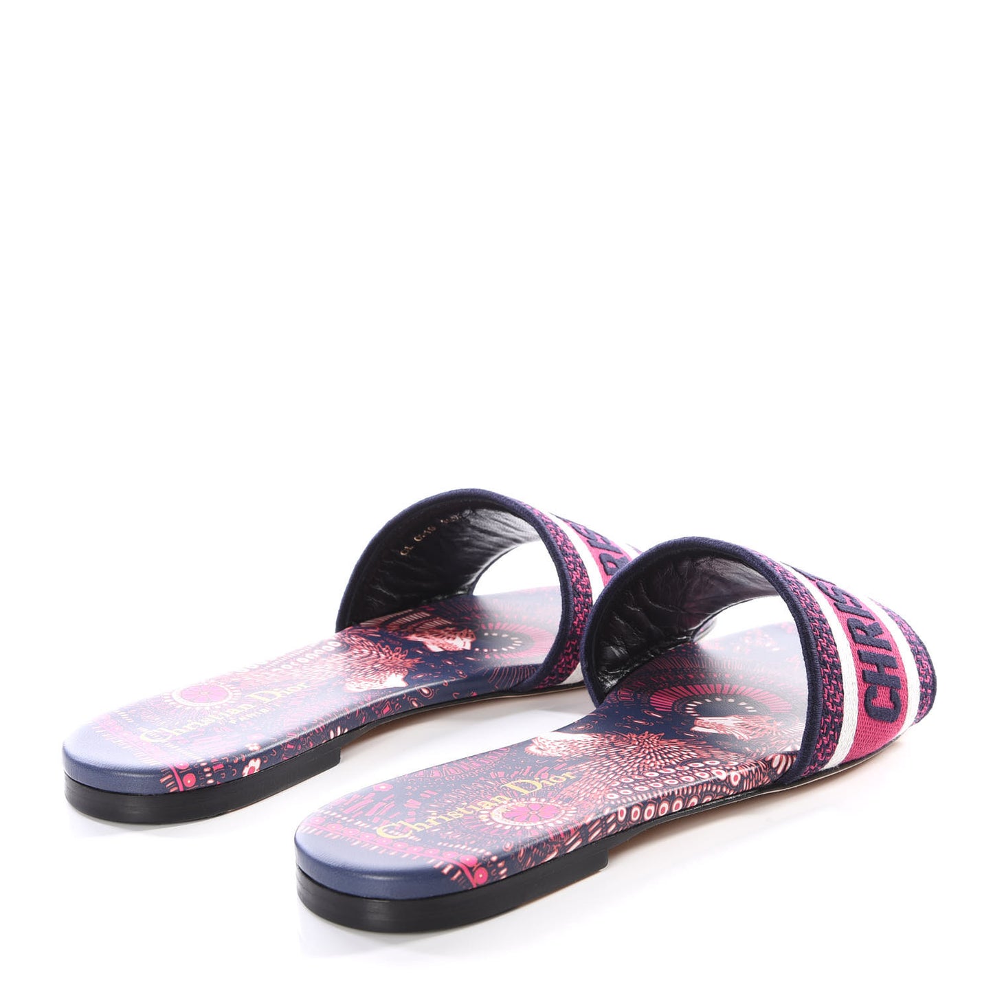 Canvas Embroidered Animals Dway Mules Slide Sandals 38.5 Deep Blue Fuchsia
