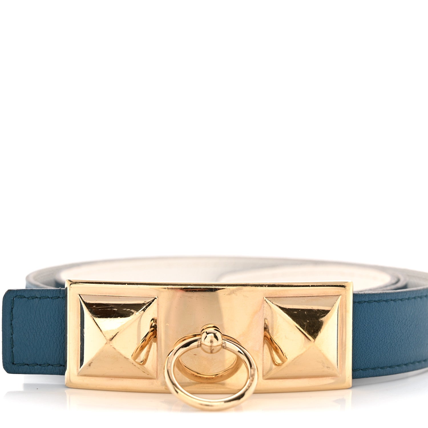 Hermes Swift Epsom 24mm Sydney Belt 80 32 Bleu Izmir White 7 of 7