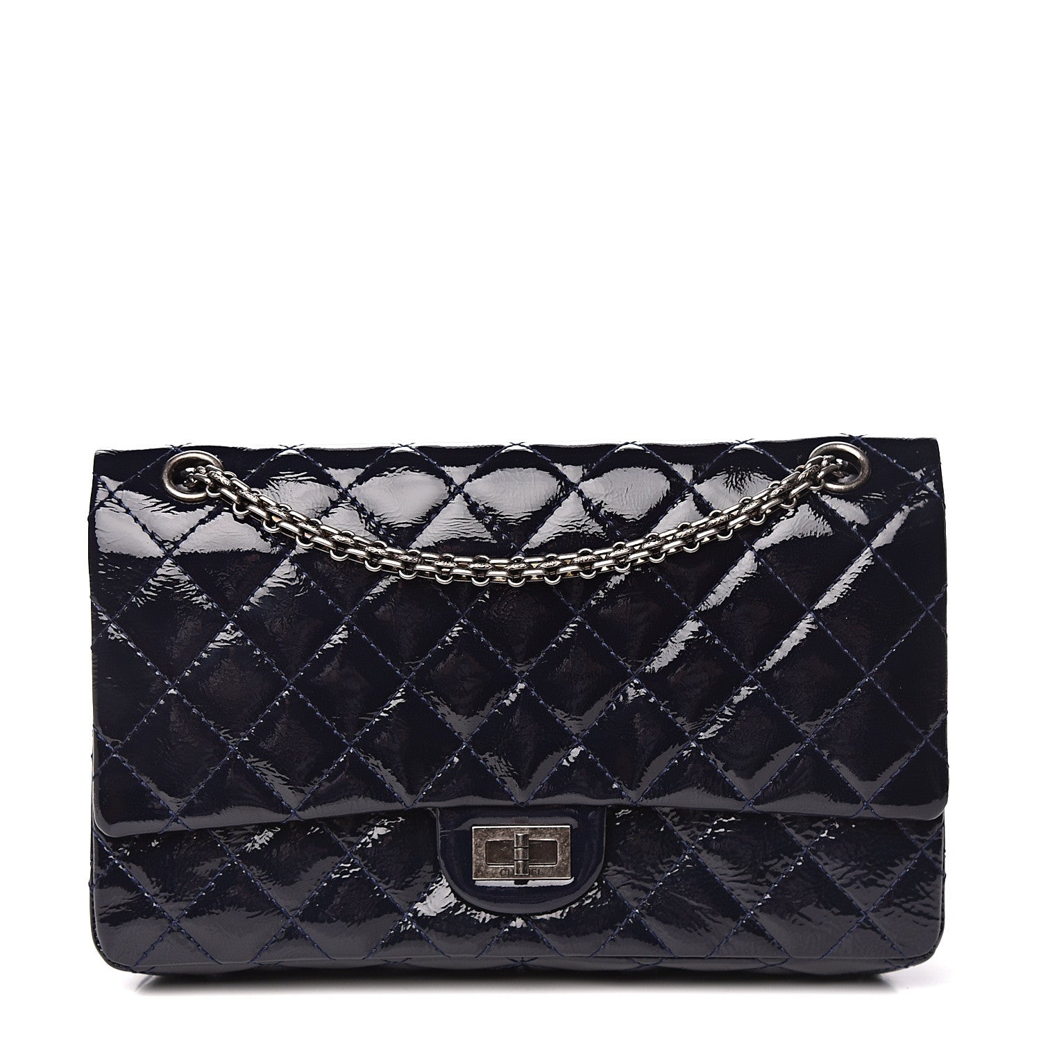Chanel Distressed Patent Quilted 2.55 Reissue 226 Flap Navy 1 of 15
