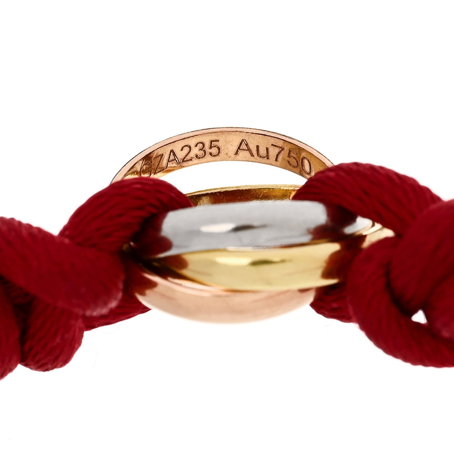 18K Pink Yellow White Gold Trinity Cord Bracelet Red
