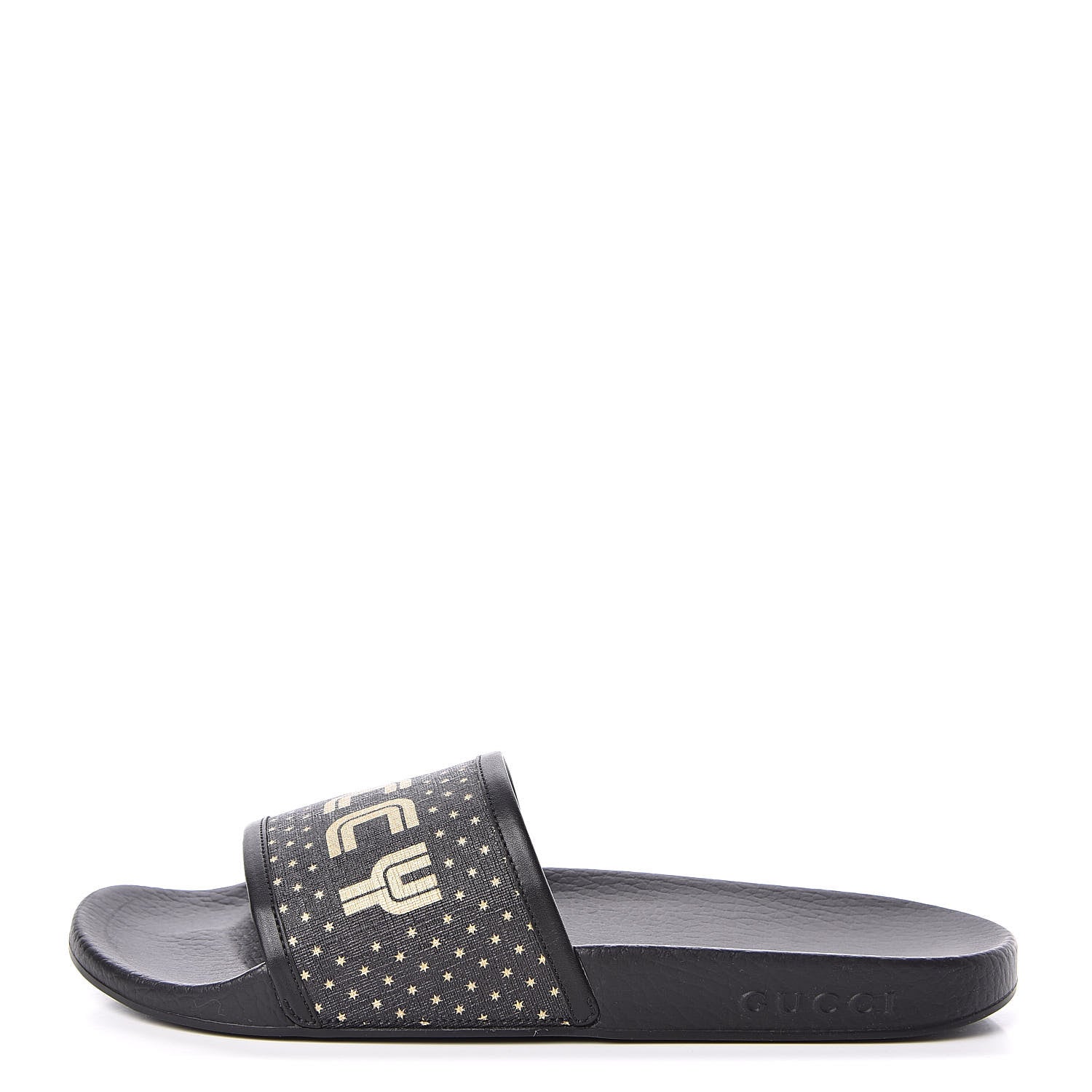 Gucci X SEGA Supreme Canvas GUCCY Stars Womens Slide Sandals 40 Black Gold 1 of 8