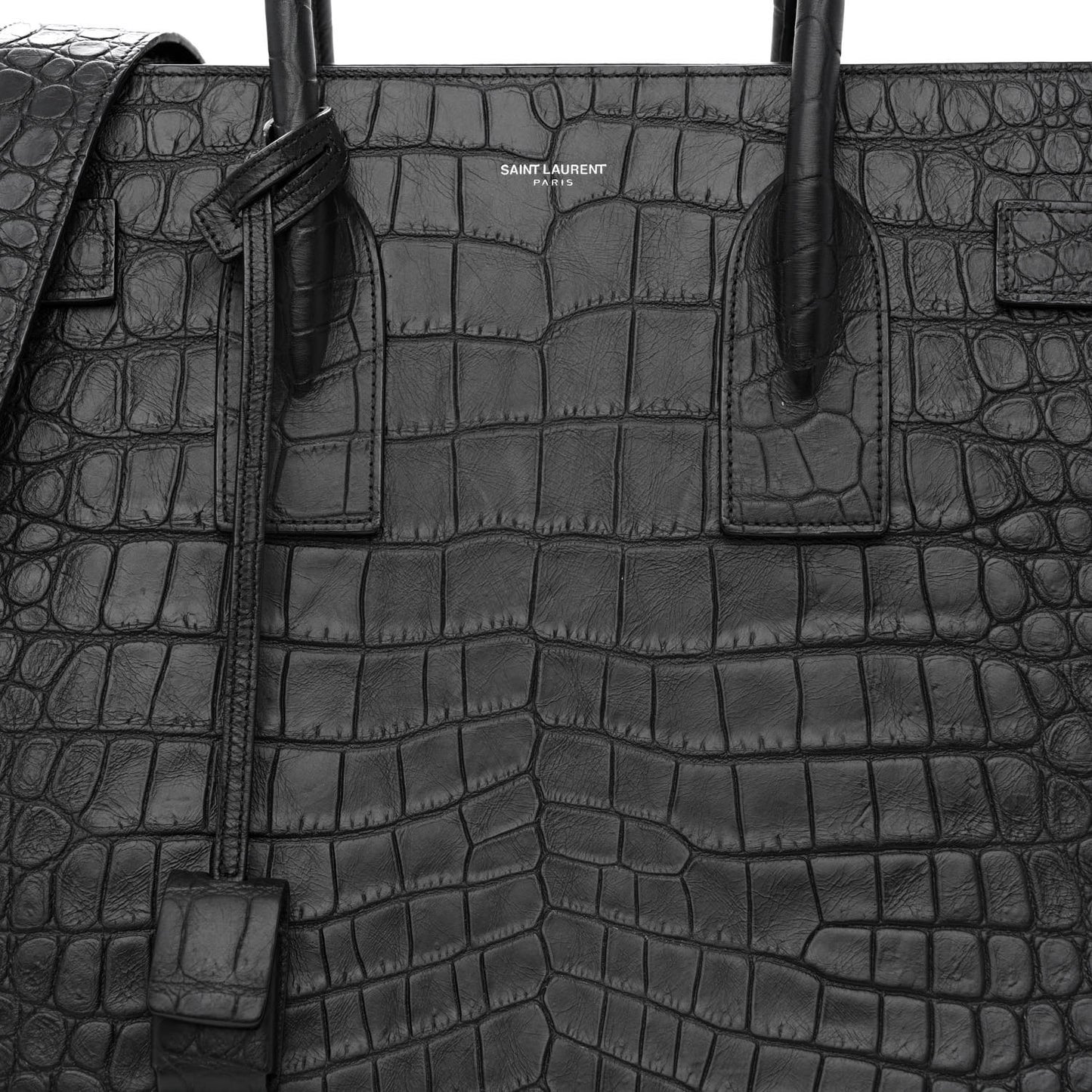 Calfskin Crocodile Embossed Large Sac De Jour Carryall Black