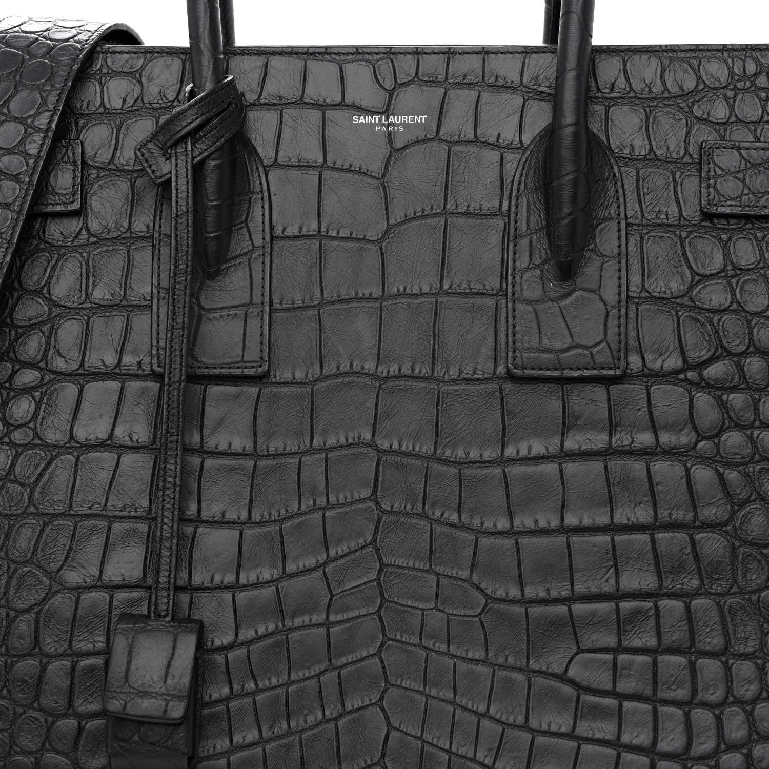 Saint Laurent Calfskin Crocodile Embossed Large Sac De Jour Carryall Black 7 of 9
