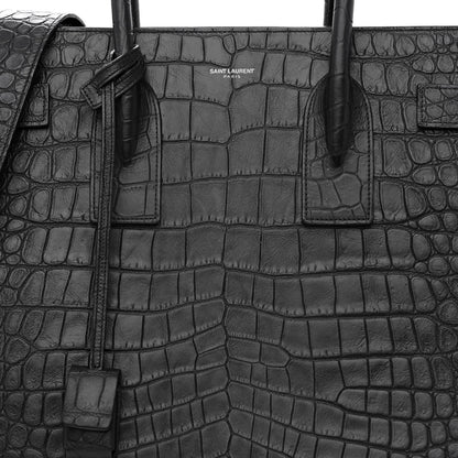 Saint Laurent Calfskin Crocodile Embossed Large Sac De Jour Carryall Black 7 of 9