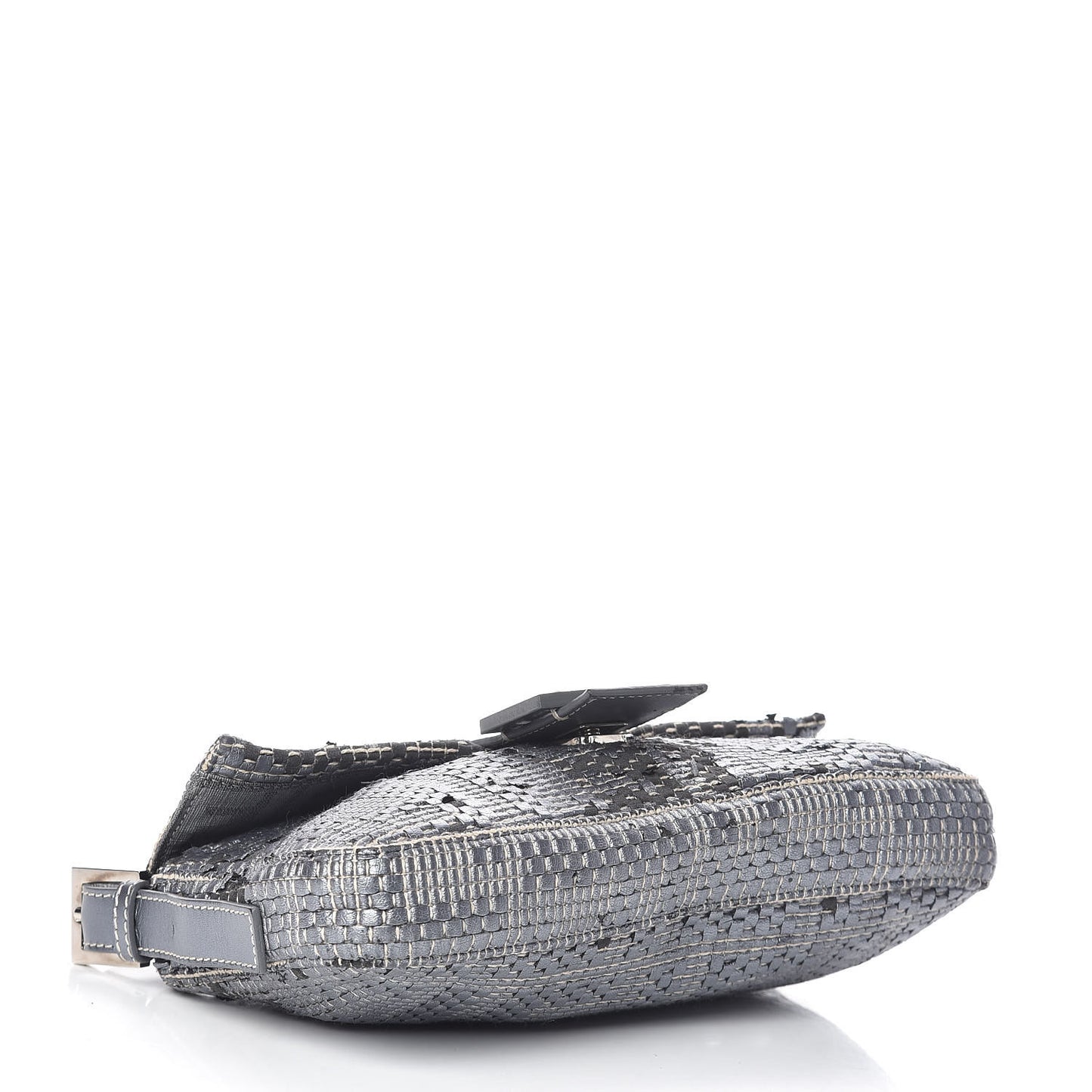 Metallic Lambskin Woven Baguette Light Grey