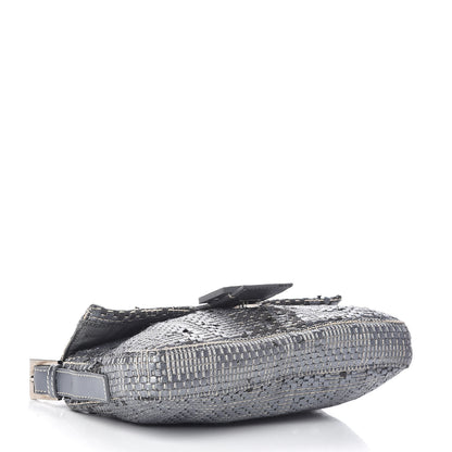 Fendi Metallic Lambskin Woven Baguette Light Grey 4 of 19