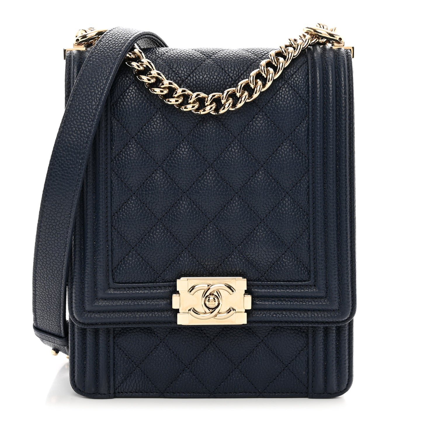 Caviar Quilted North South Boy Flap Blue