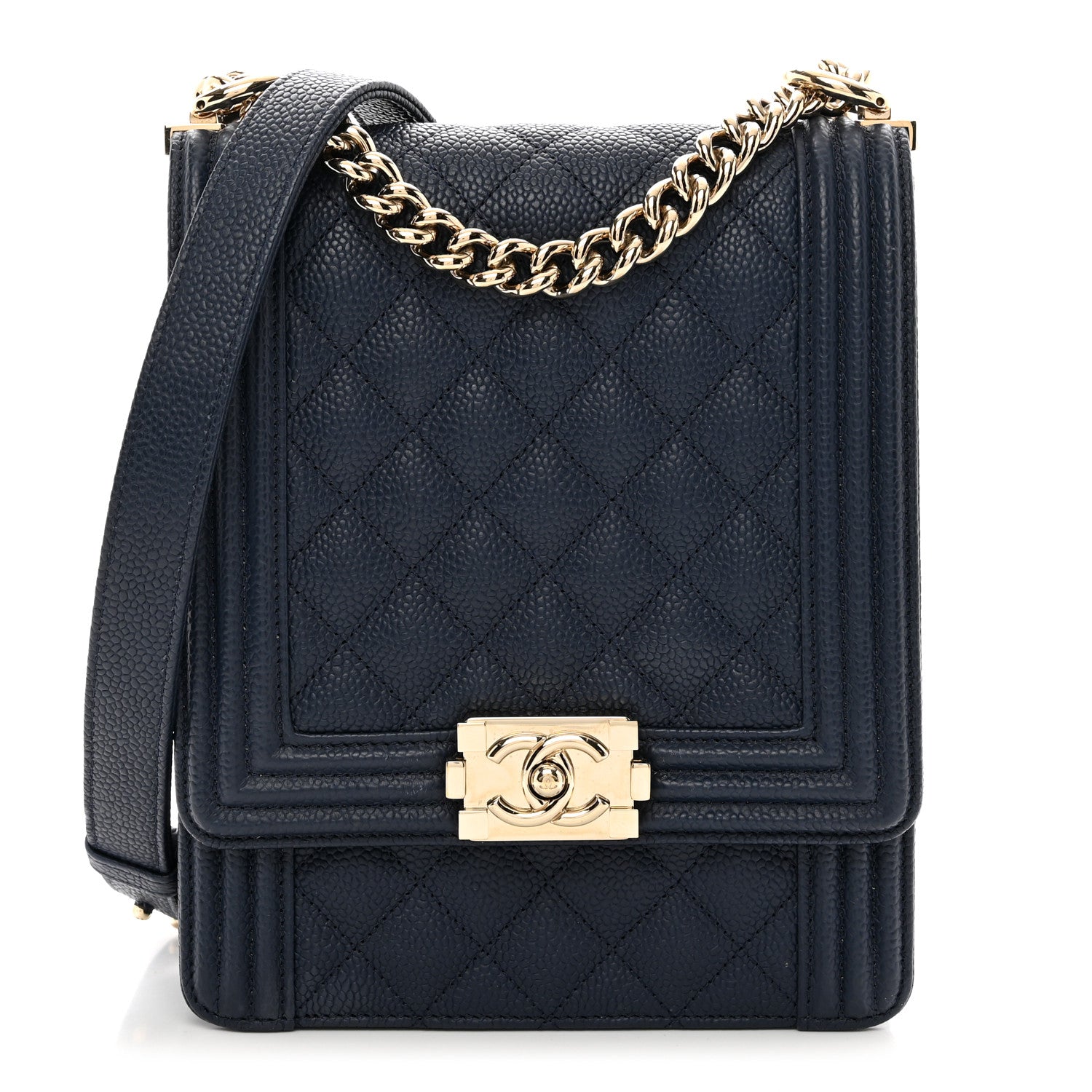 Chanel Caviar Quilted North South Boy Flap Blue 1 of 10