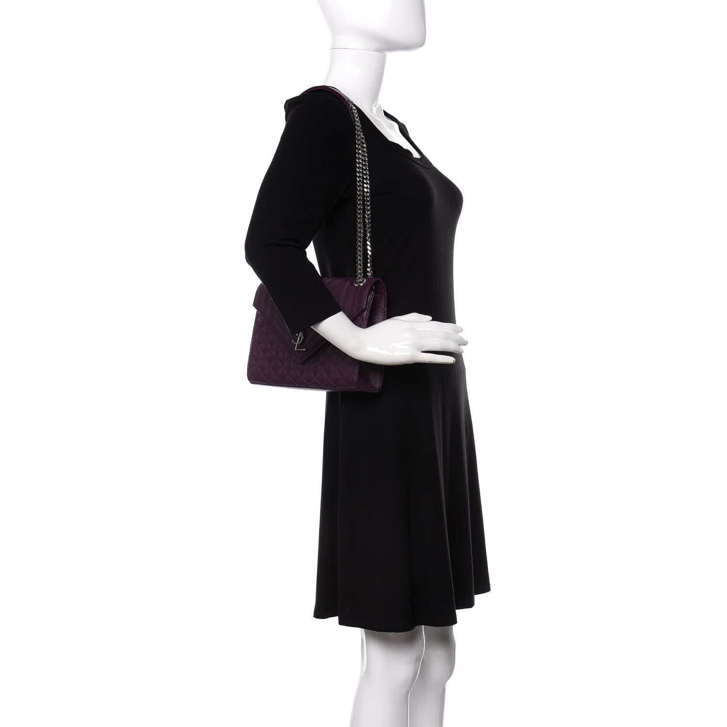 Saint Laurent Grain De Poudre Textured Mixed Matelasse Triquilt Medium Monogram Satchel Lilac 2 of 10