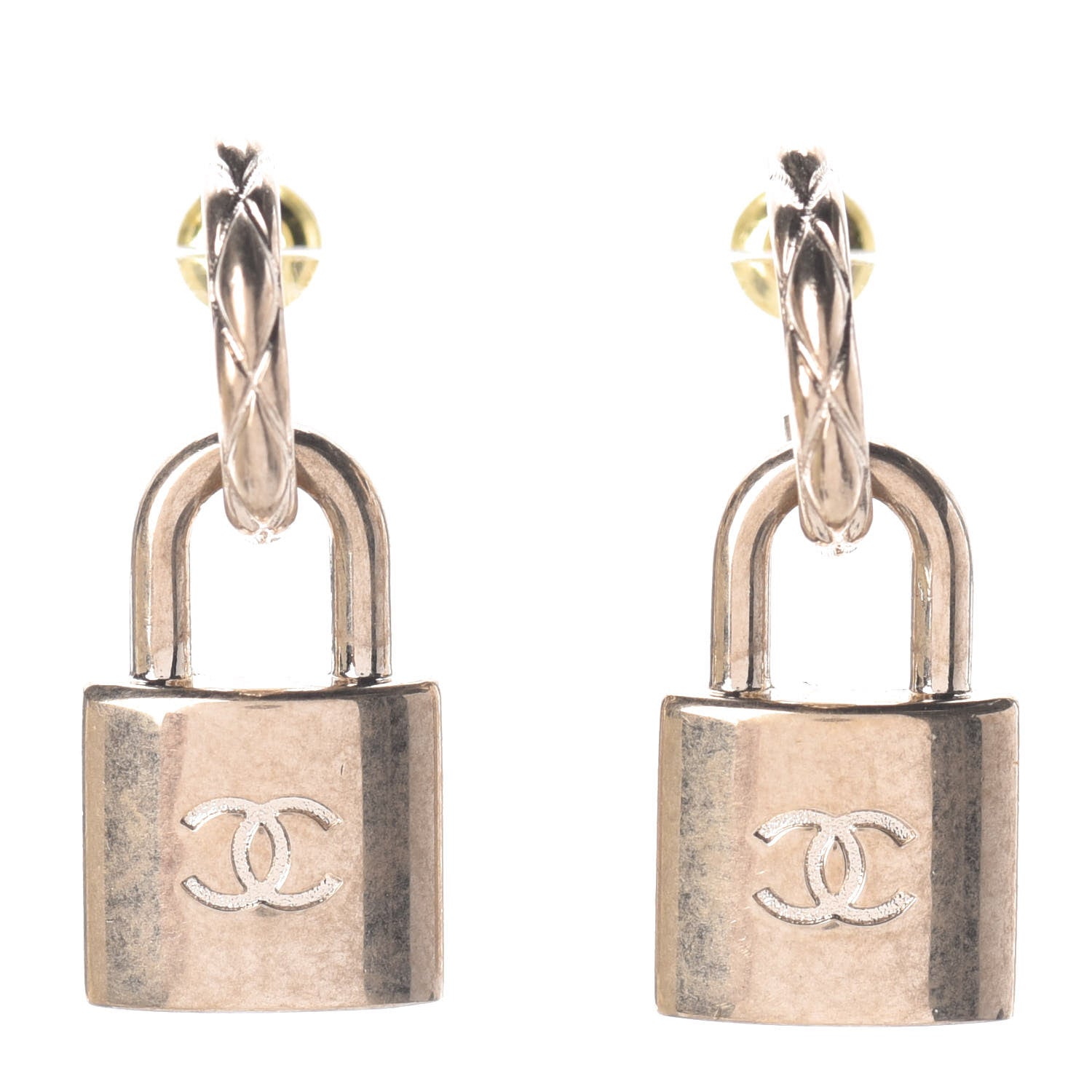 Chanel Metal Lock Drop Earrings Light Gold 1 of 5