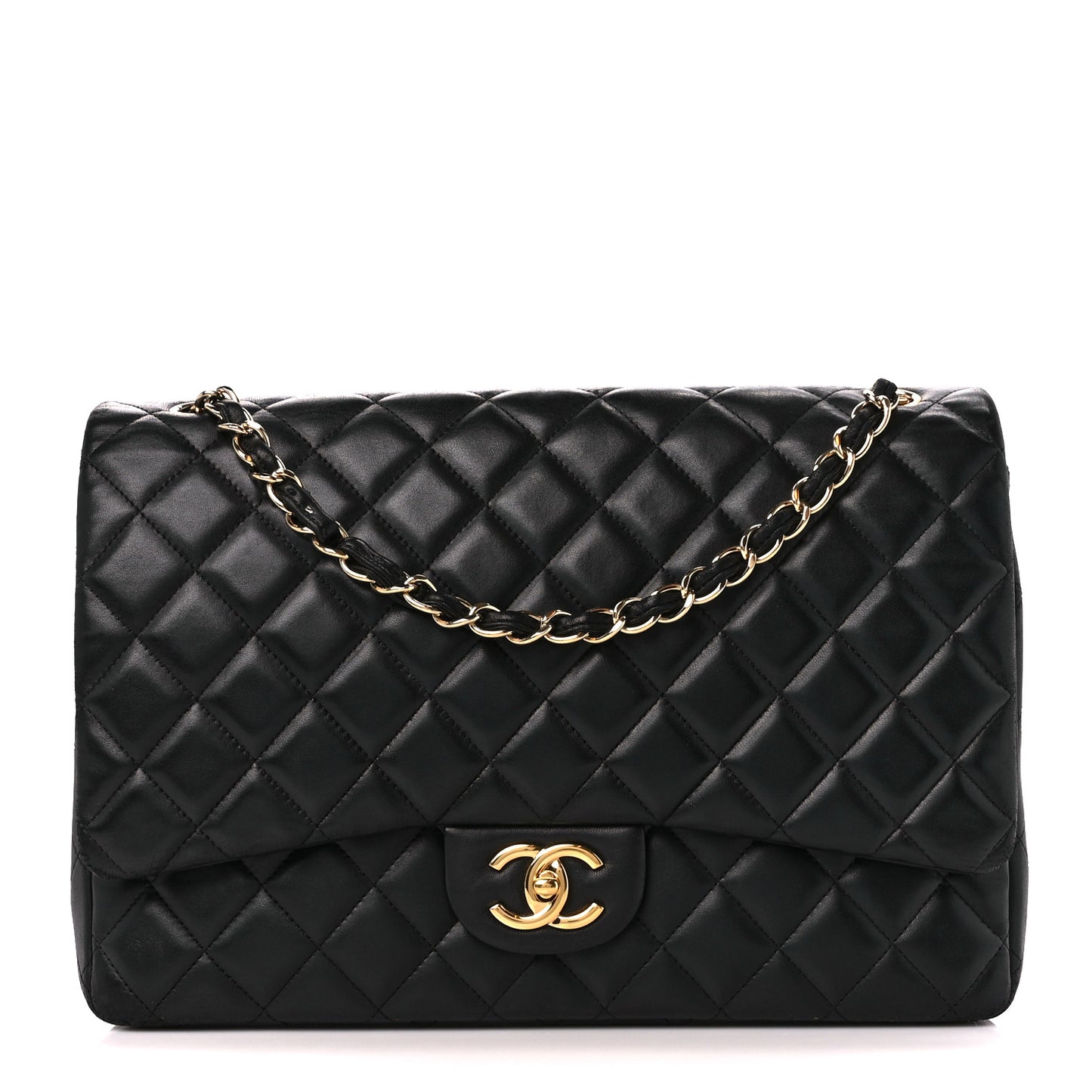 Lambskin Quilted Maxi Double Flap Black